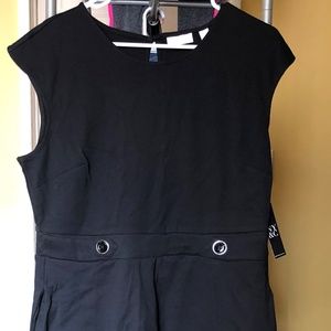 Black Button-Accent Fit and Flare Dress W/Pockets